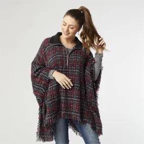 Aspen Quarter Zip Poncho With Faux Leather Trim
