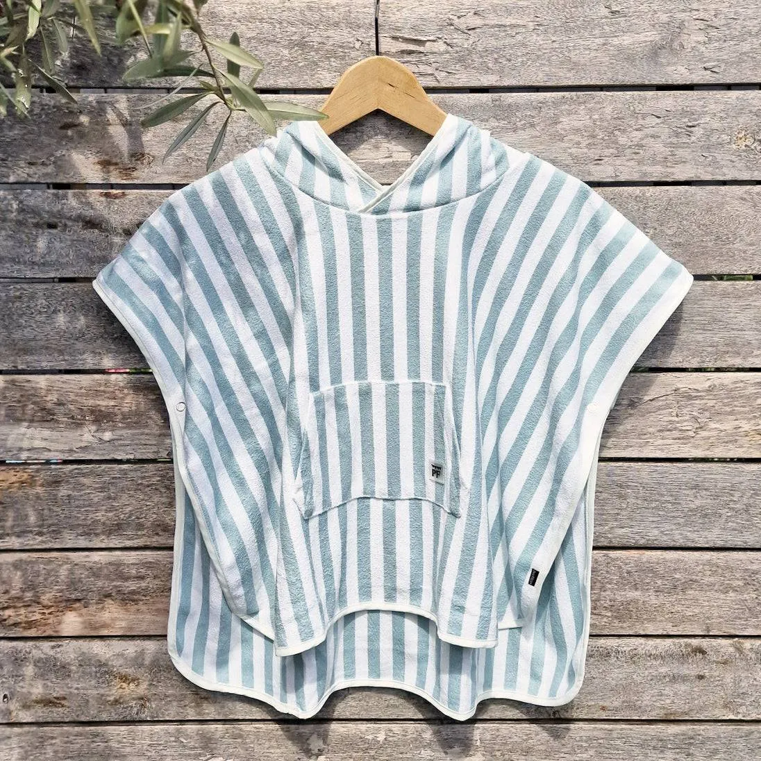 Bath & Beach Poncho - Cotton - Misty Blue & Ivory
