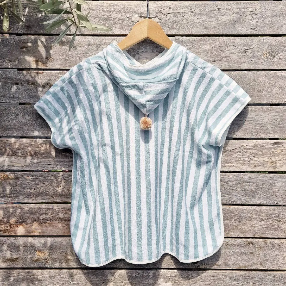 Bath & Beach Poncho - Cotton - Misty Blue & Ivory