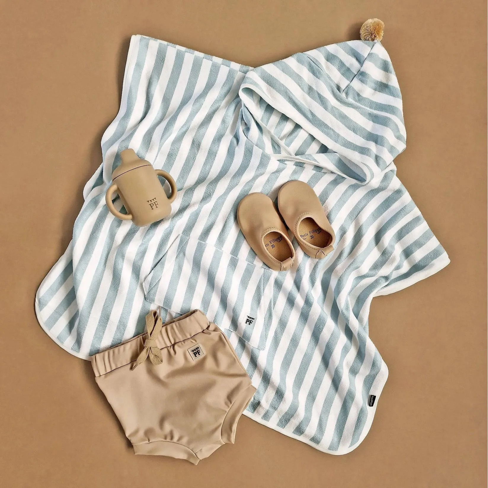 Bath & Beach Poncho - Cotton - Misty Blue & Ivory