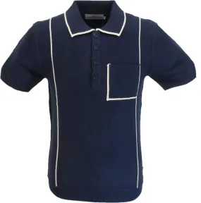 Madcap England Mens Navy Textured Knitted Polo Cardigan