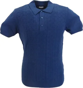 Relco Mens Dark Blue Retro Patterned Knitted Polo Shirts