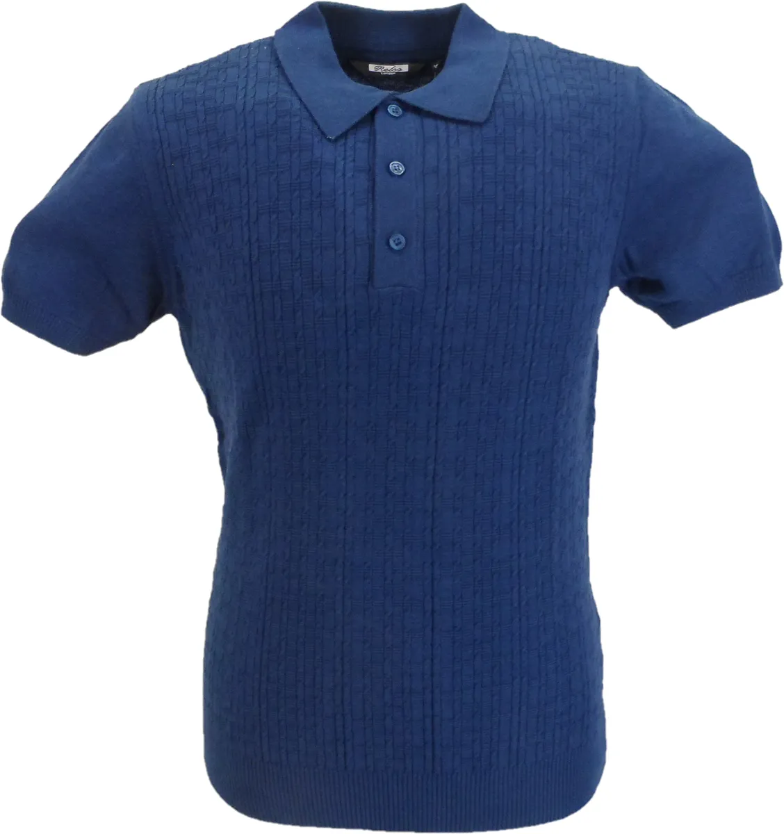 Relco Mens Dark Blue Retro Patterned Knitted Polo Shirts