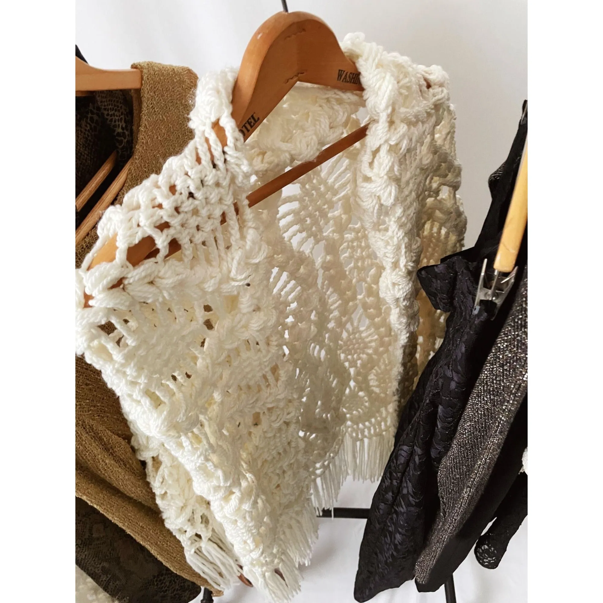 Vintage Oversized Chunky Crochet Fringed Poncho